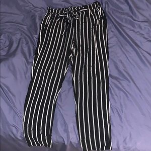 Black and white striped pants